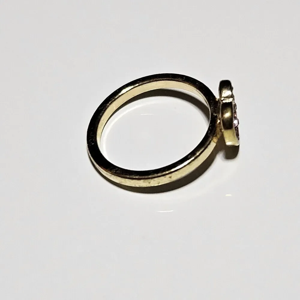 Gold Tone Pink Rhinestone Accented Heart Ring Size 5.25